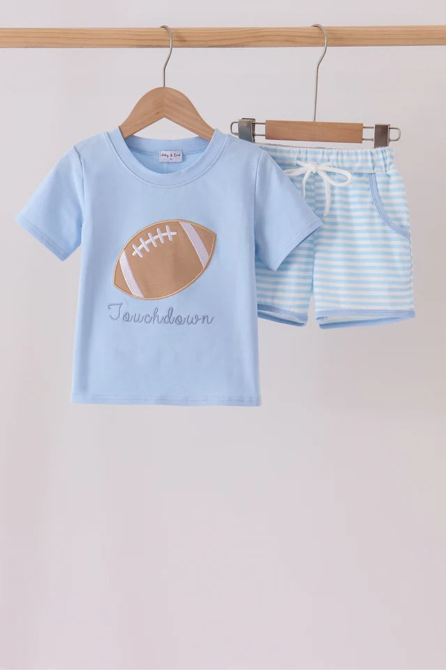 Blue Football Applique Shorts Set