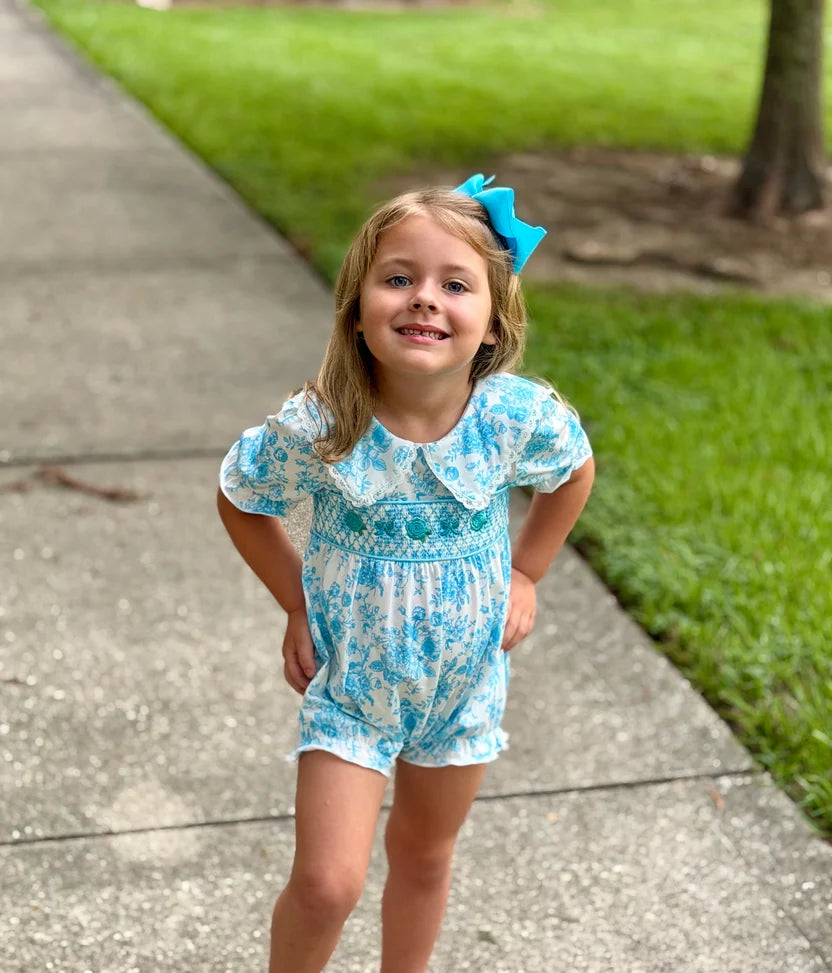 Blue rose smocked bubble