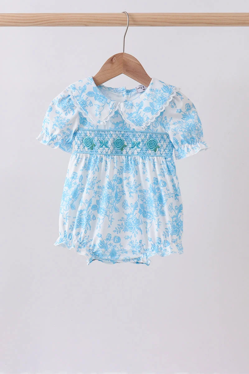Blue rose smocked bubble