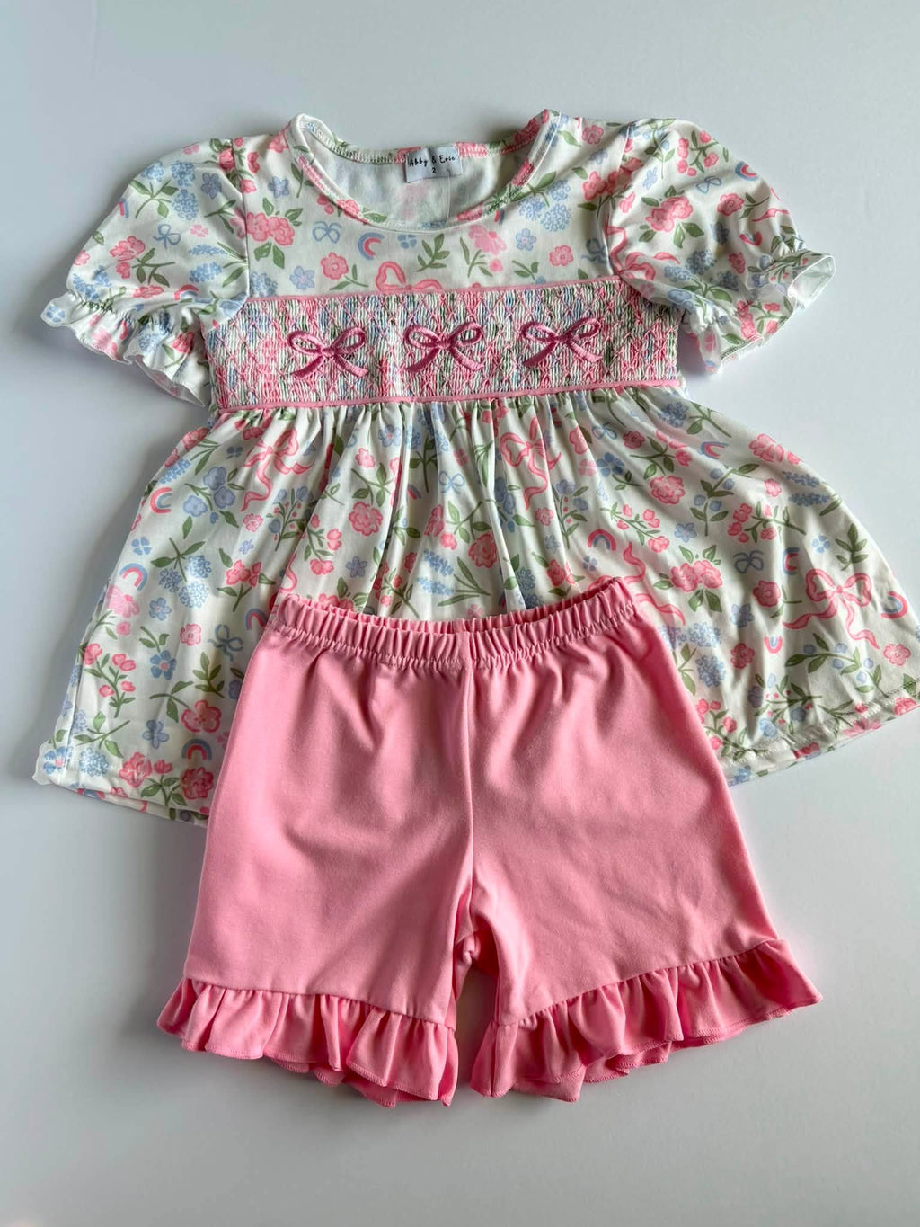 Pink Bow Smocked Ruffle Short Set